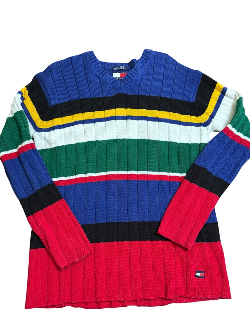 Vintage Tommy Hilfiger Colorblock Rib Knit Sweater Y2K 90s